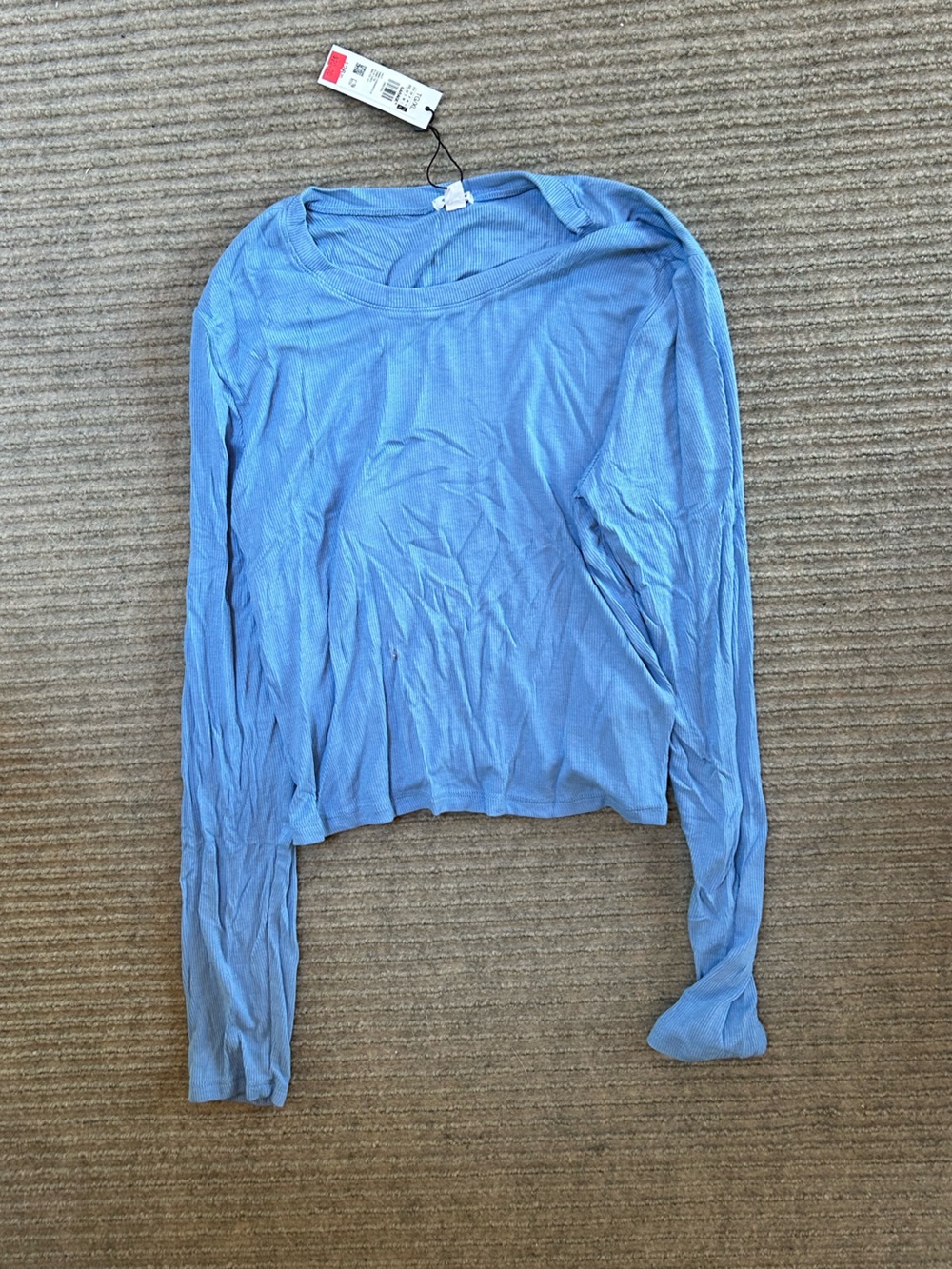 Garage Kimmy Light Blue Ribbed Long-Sleeve Crop Top
